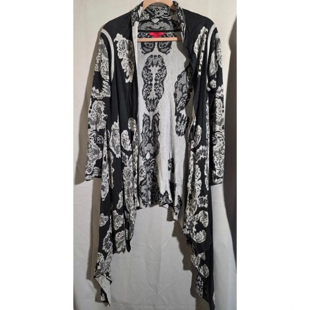 Red by Marc Ecko Womens Black White Skull Damask Open Front Cardigan Medium